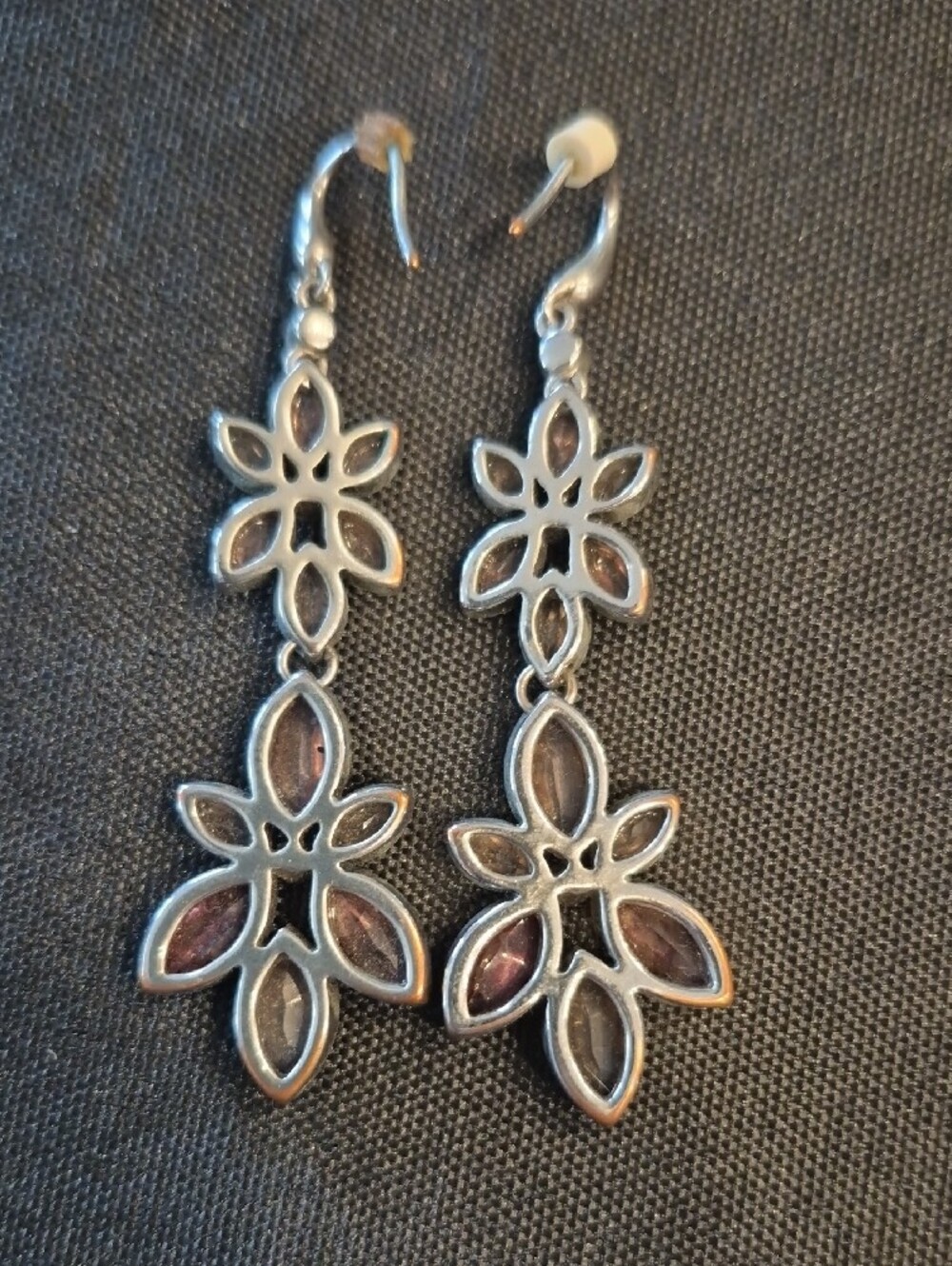 Delicate Pink Flower Crystal Drop Earrings In Silver Tone - Picture 4 of 5